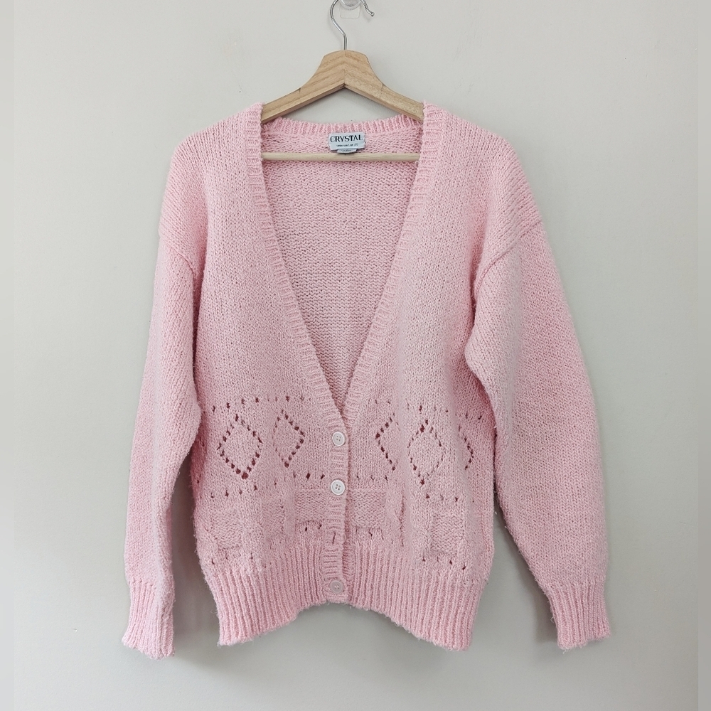 Vintage Pastel Pink Pointelle Knit Cardigan‎ Coquette Kawaii